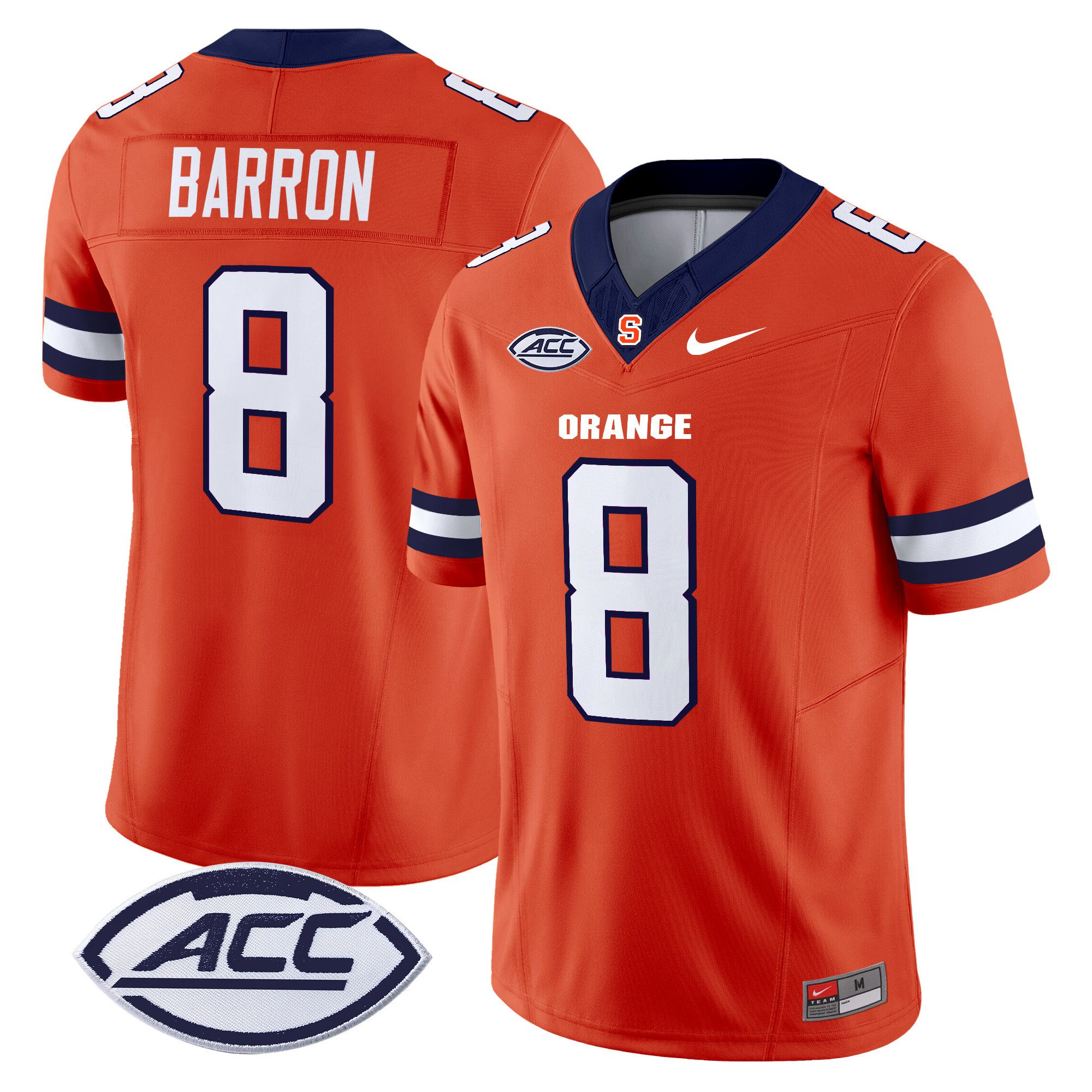 Men Syracuse Orange #8 Barron Orange Nike 2024 Vapor Limited NCAA Jersey style 1